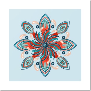 Red and blue surfer mandala Posters and Art